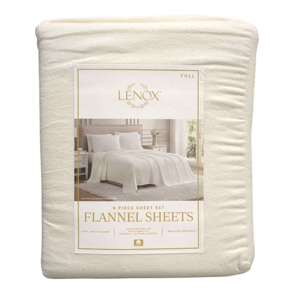 Lenox 6-Piece Soft & Warm 100% Cotton Flannel Sheet Set, Full - Full